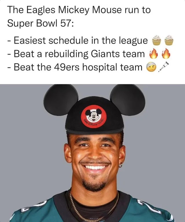 The Eagles Mickey Mouse run to Super Bowl 57 - meme