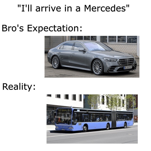 expectation vs bus stop - meme