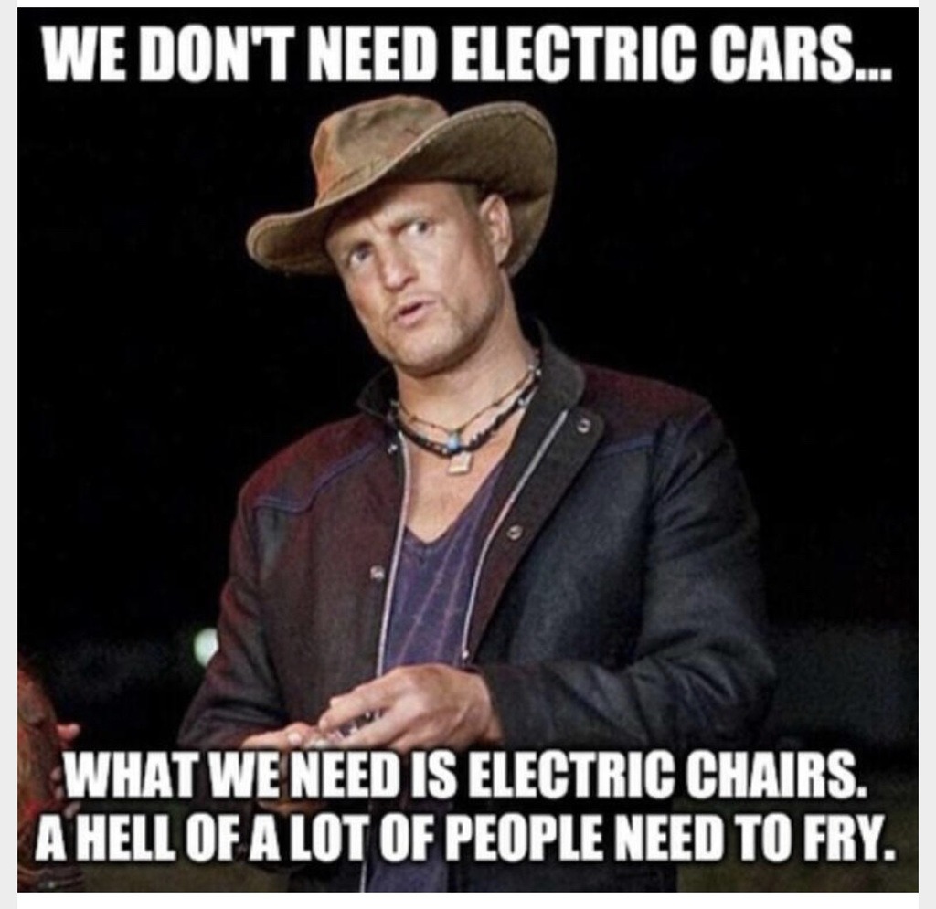 WE DON'T NEED ELECTRIC CARS, WE NEED ELECTRIC CHAIRS - meme