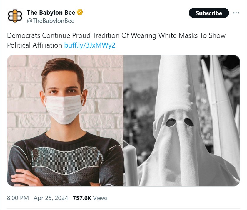 White masks to show Democrat political affiliation - meme