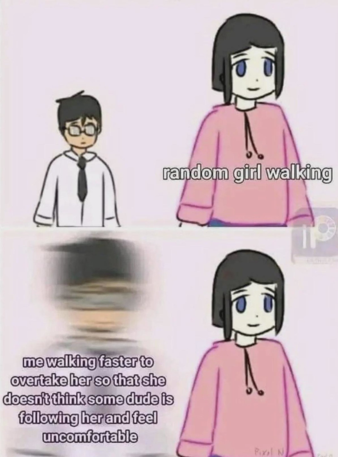 Speedwalking past a girl so she doesn't think I'm stalking - meme