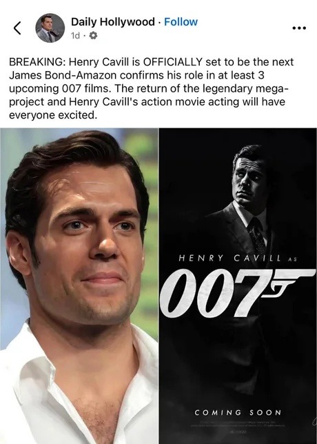 Henry Cavill about to make Bond girls forget 007’s a spy - meme