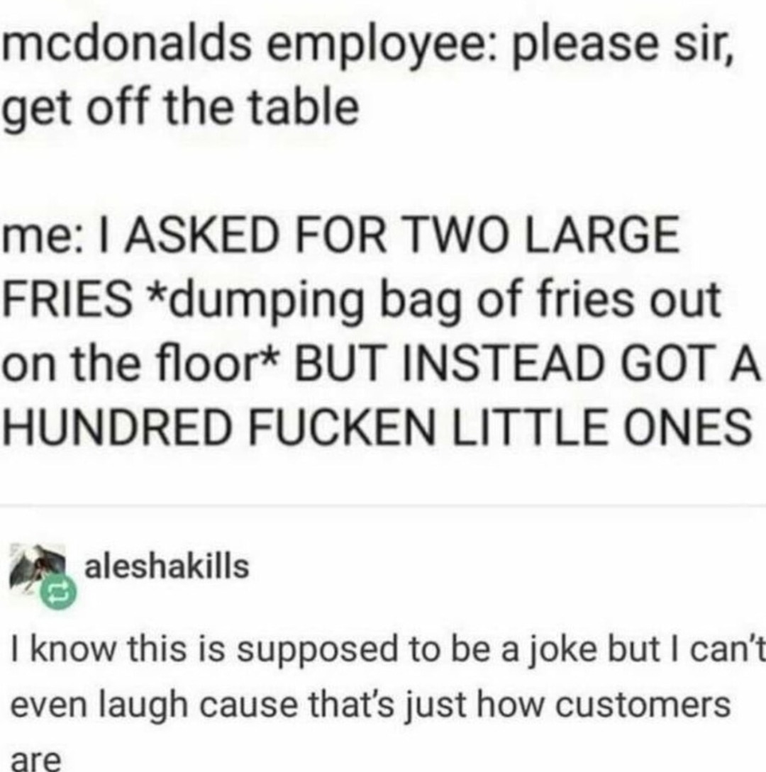 I asked for two large fries, not a sack of disappointment - meme