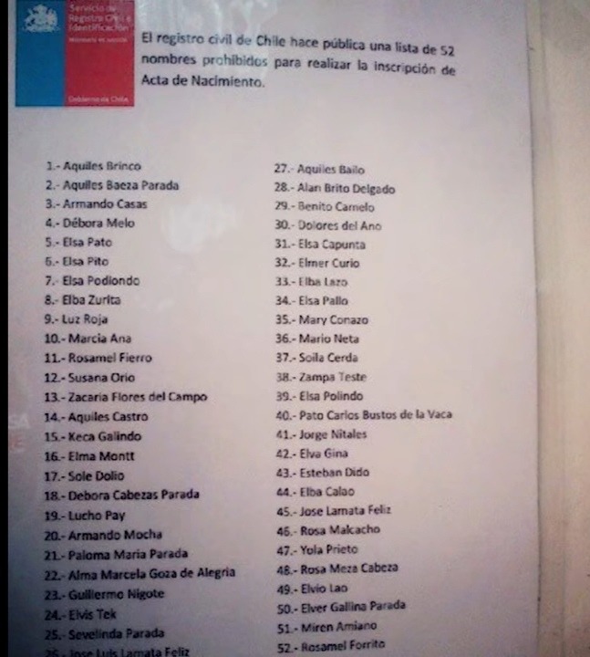 Nombres prohibidos en chile - meme