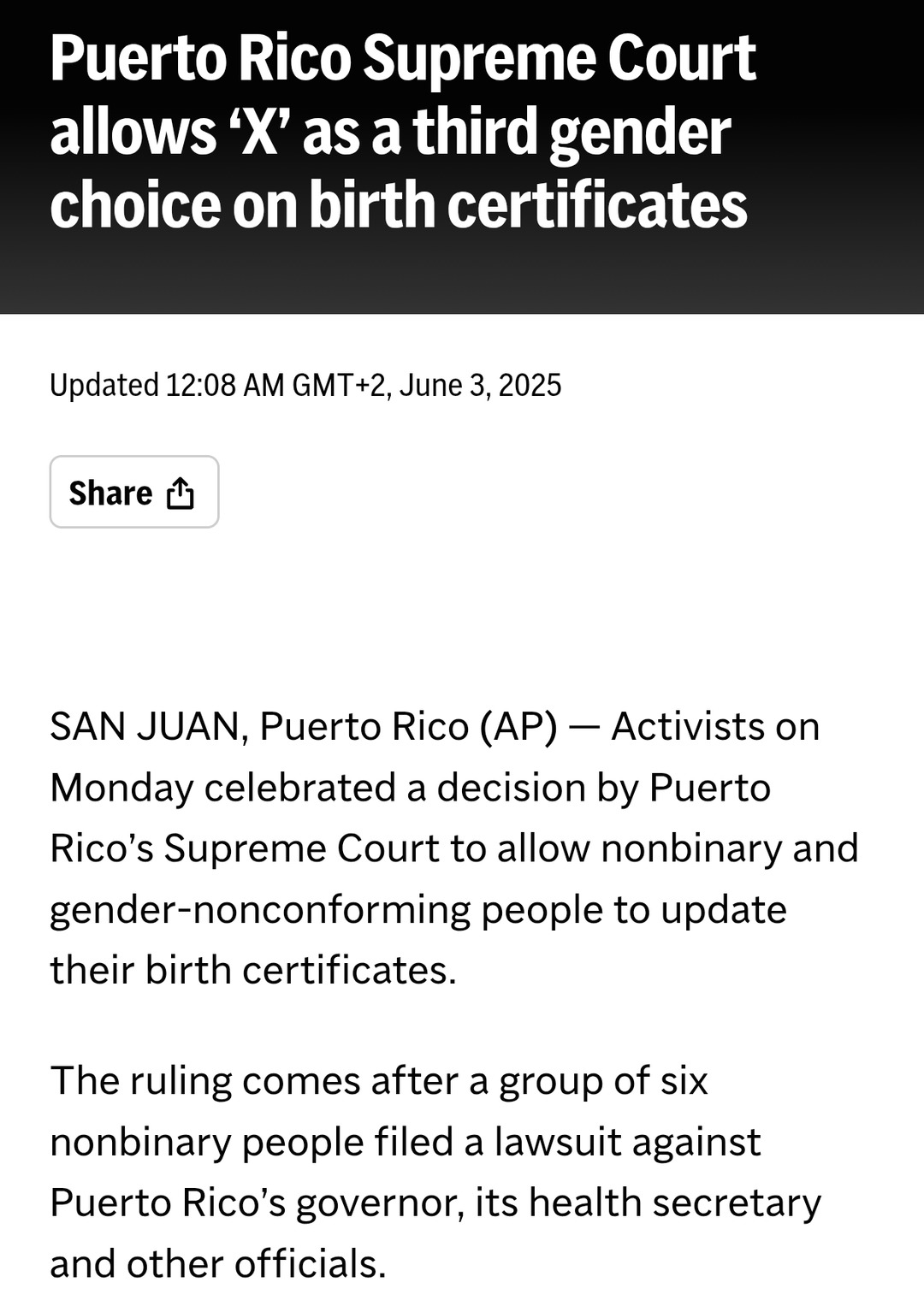 Puerto Rico court says X marks the gender now - meme