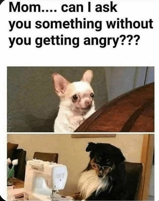 Mom can i ask you somthing without you getting angry? - meme
