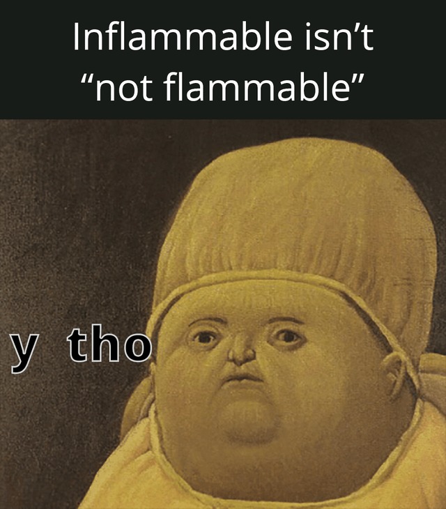 inflammable isn't not flammable - meme