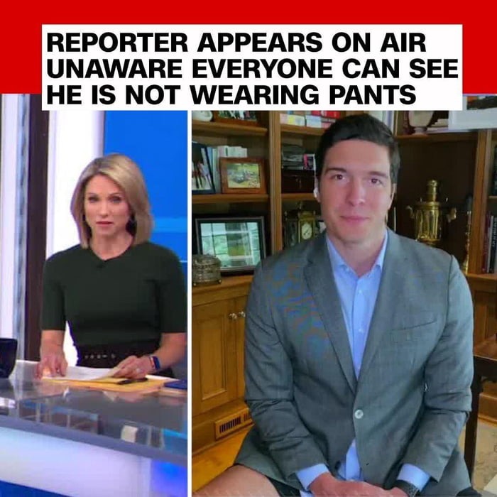 ABC reporter Will Reve appeared on Good Morning America without pants. - meme