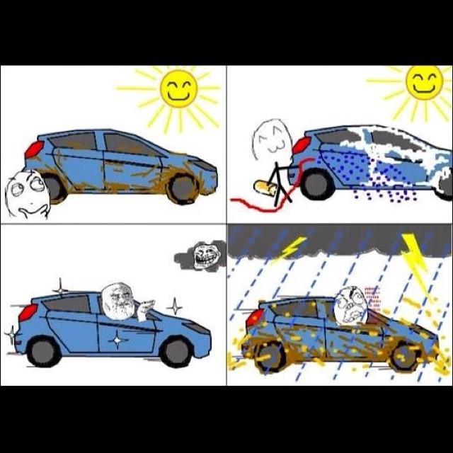 Typical events of washing a car - meme