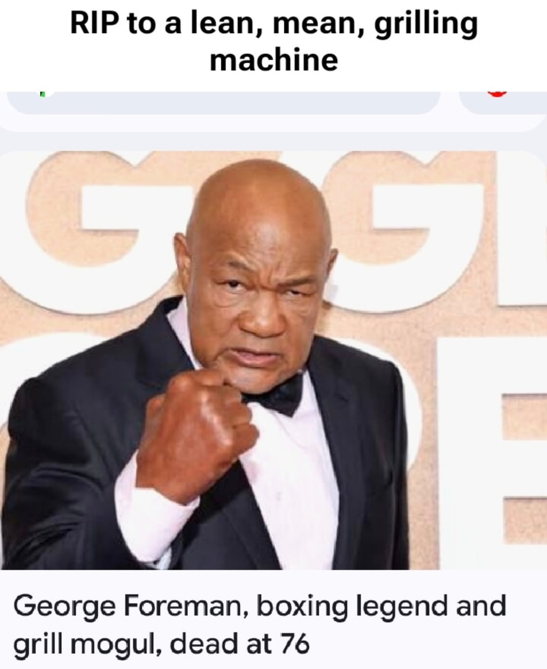 RIP to a grill legend. George Foreman cooked and conquered - meme