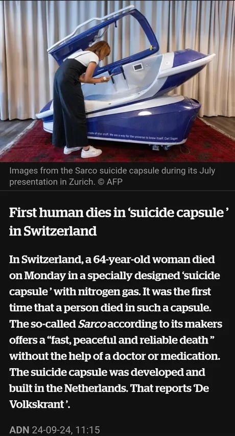First human dies in suicide capsule in Switzerland - meme