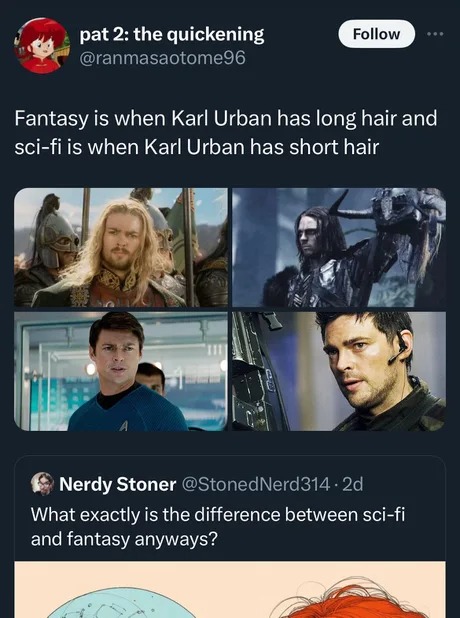 The difference between Sci-fi and fantasy - meme
