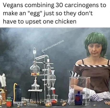 Vegans cooking up cancer for one guilt-free egg - meme