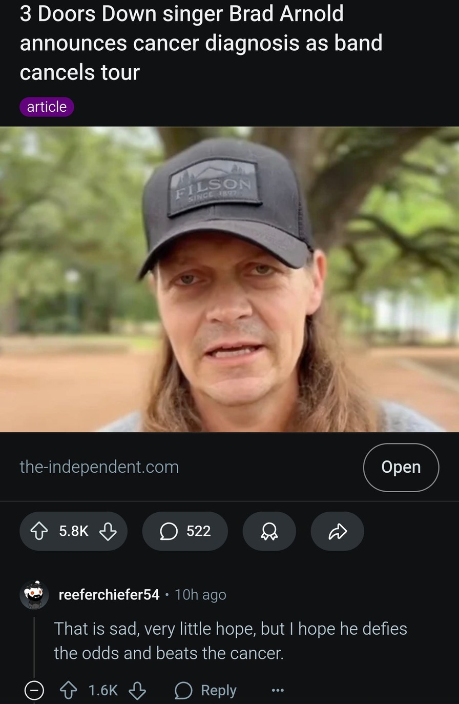 3 Doors Down singer Brad Arnold reveals cancer diagnosis - meme