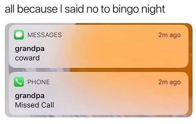 Never say no to bingo night - meme