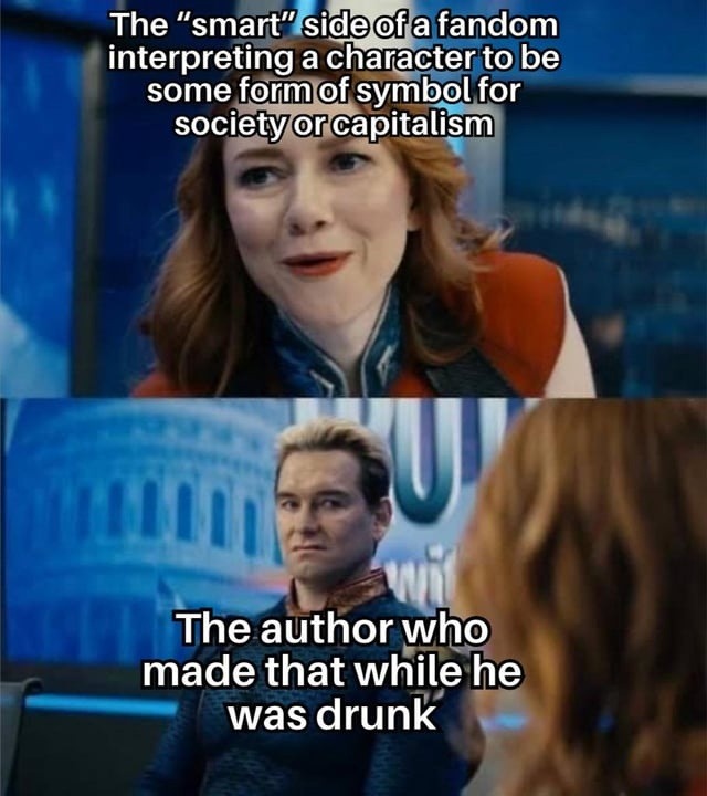 fandom makes deep theories, author was just drunk and bored - meme