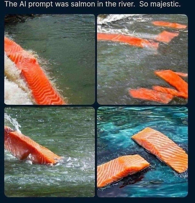 AI: Salmon in the river - meme