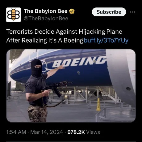 Boeing Babylon bee news - meme