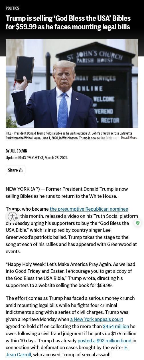 Trump is selling ‘God Bless the USA’ Bibles for $59.99 - meme