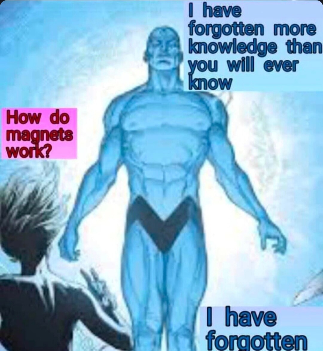 I've forgotten more knowledge than you'll ever know like how magnets work for example - meme