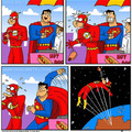 Era uma vez, dois heróis, Superman e Flash, e eles foram pro Circo, Flash se engasgou e Superman dou ajudar... Sentimos saudades do Flash