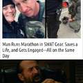 Man runs marathon in SWAT gear, saves a life and gets engaged