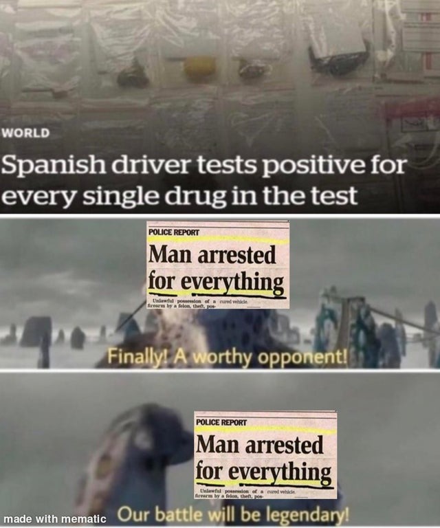 Spanish driver tests positive for every single drug in the test - meme