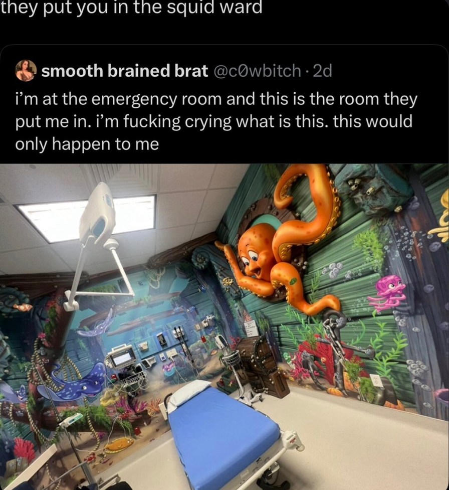 They put me in the Squidward room at the ER and honestly it tracks - meme