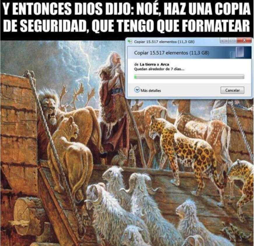 Noé, haz una copia de seguridad. Que voy a formatear el planeta - meme