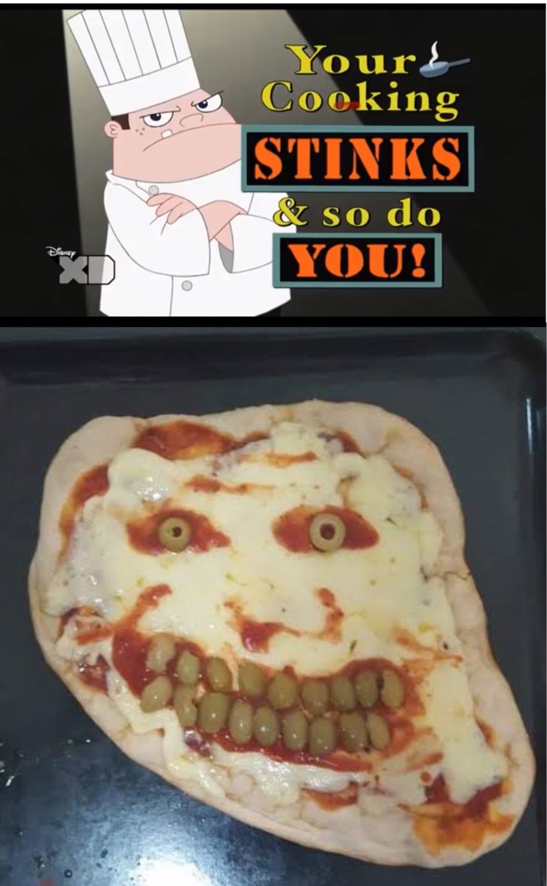 this looks disgusting even though it’s just regular pizza ingredients - meme