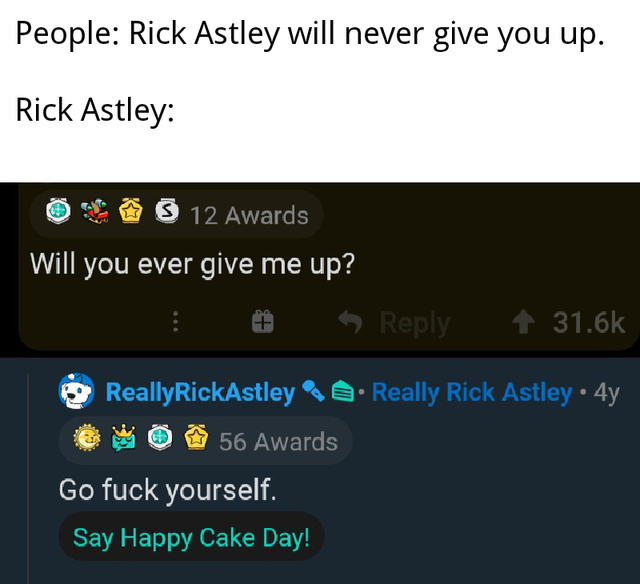 Rick Astley will never give you up - meme