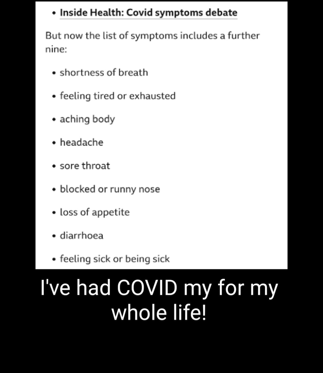 Updated symptoms list - meme