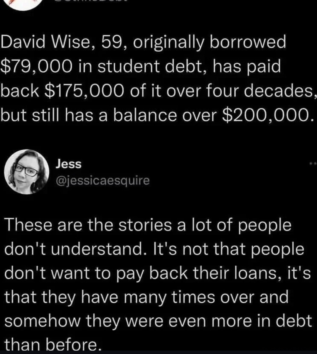 Paid $175K, still owes $200K. Student loans got cheat codes - meme