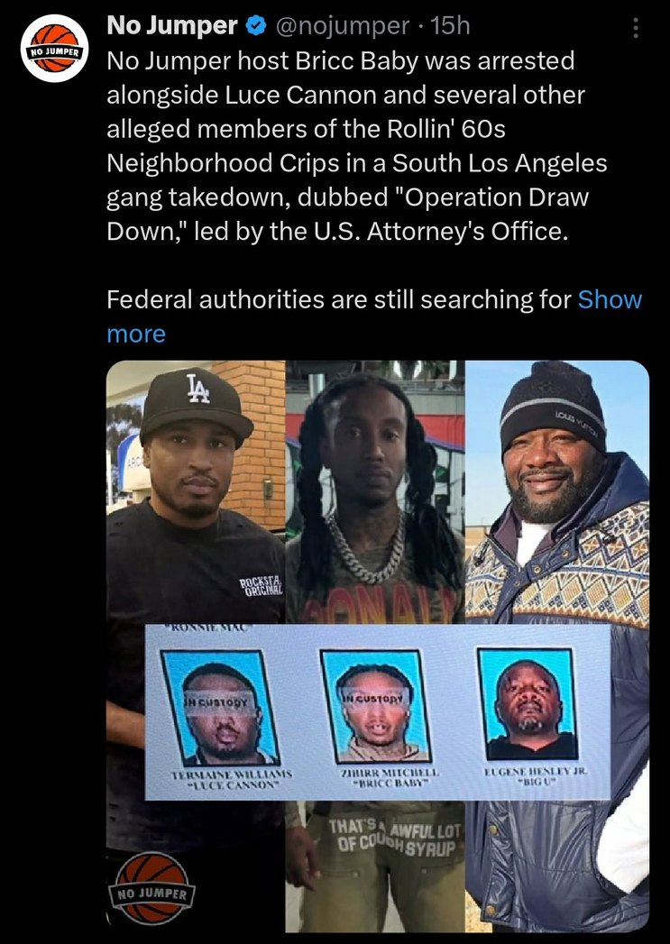 No Jumper host gets busted in LA gang bust... Wait, what? - meme