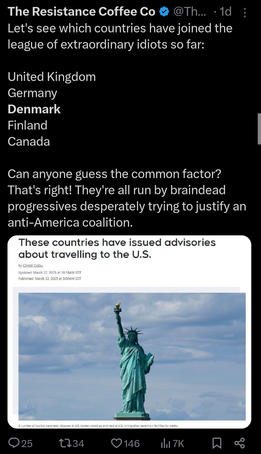Countries issuing US travel warnings. Common factor: sanity - meme