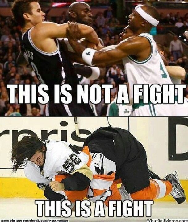 Hockey fights vs Basketball fights - meme