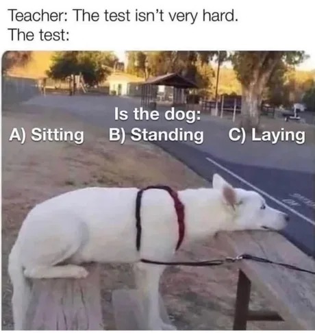 Teacher: The test isn't very hard - meme