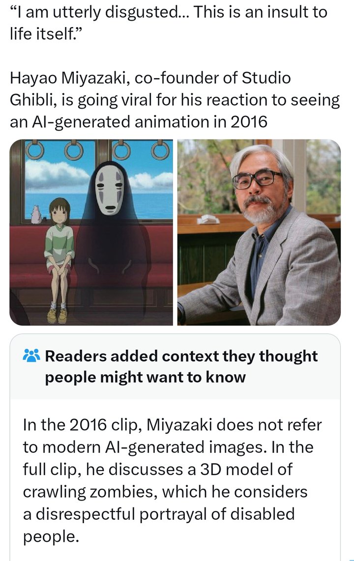 Miyazaki saw AI art once and declared war on humanity - meme