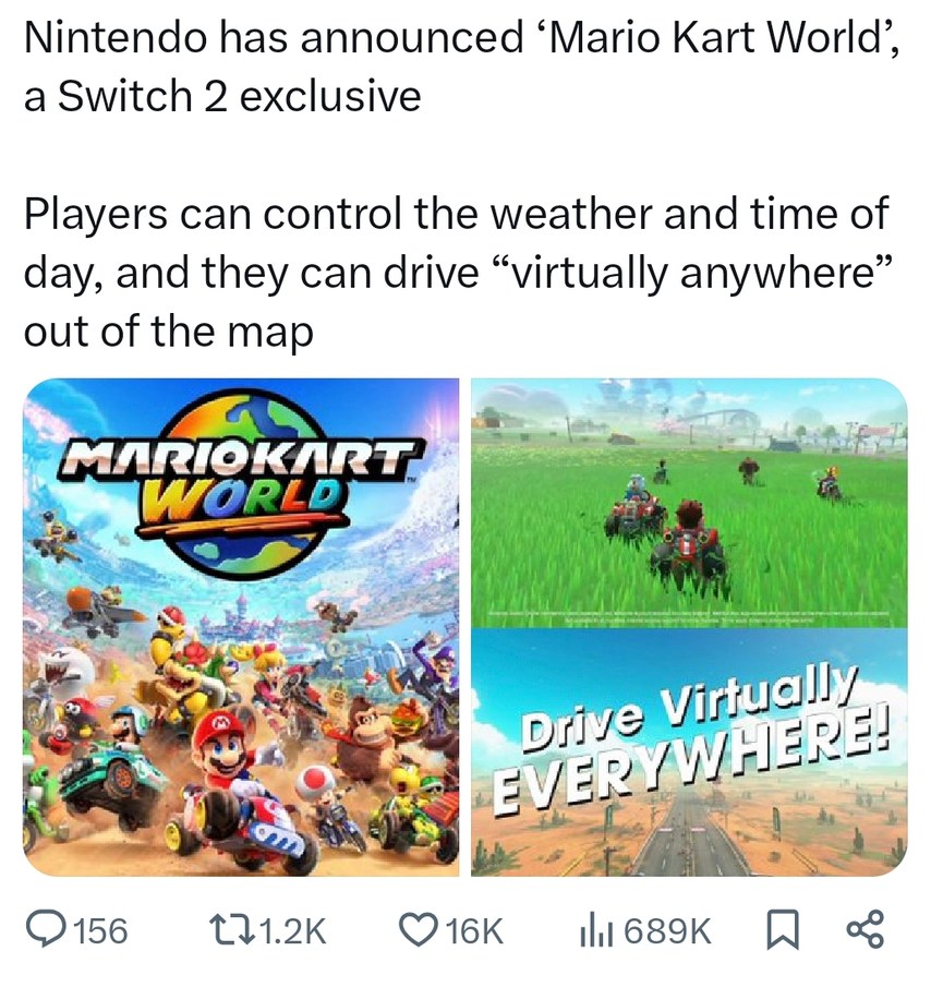 Mario Kart World lets you play god with the weather now - meme