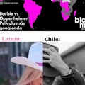 Busqueda de Barbie vs Oppenheimer por países