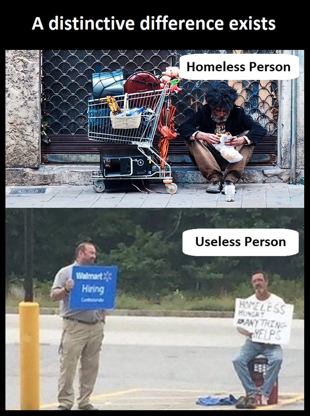 I'm sick of seeing young, healthy, sane people camping out on sidewalks in front of businesses with Help Wanted signs in the window - meme