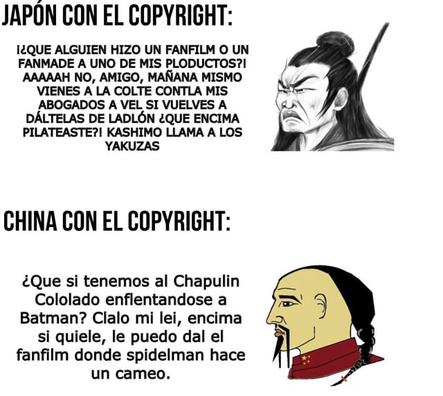Copyright en china vs en Japón - meme