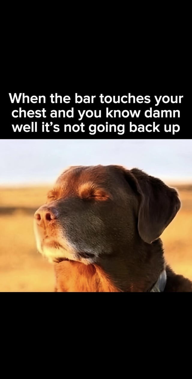 The moment the bar touches your chest and you see God - meme