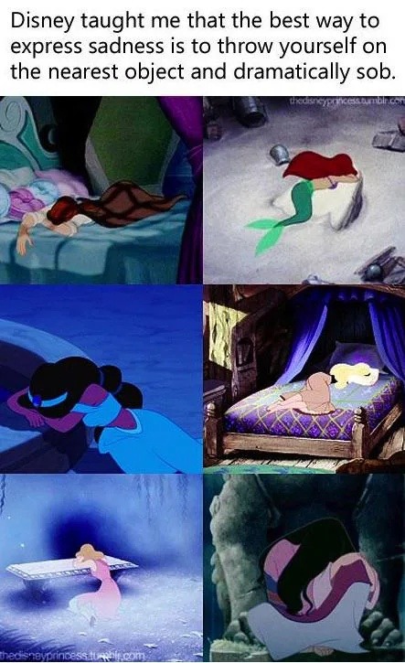 Disney taught me to throw myself on furniture when sad - meme
