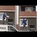 Delivery to be left on second story balcony? No Problem. Leap from van while tossing the package - score!
