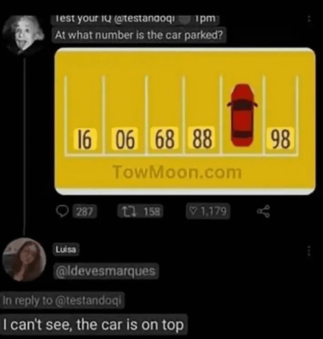 Can’t solve the puzzle if the car’s blocking the answer - meme