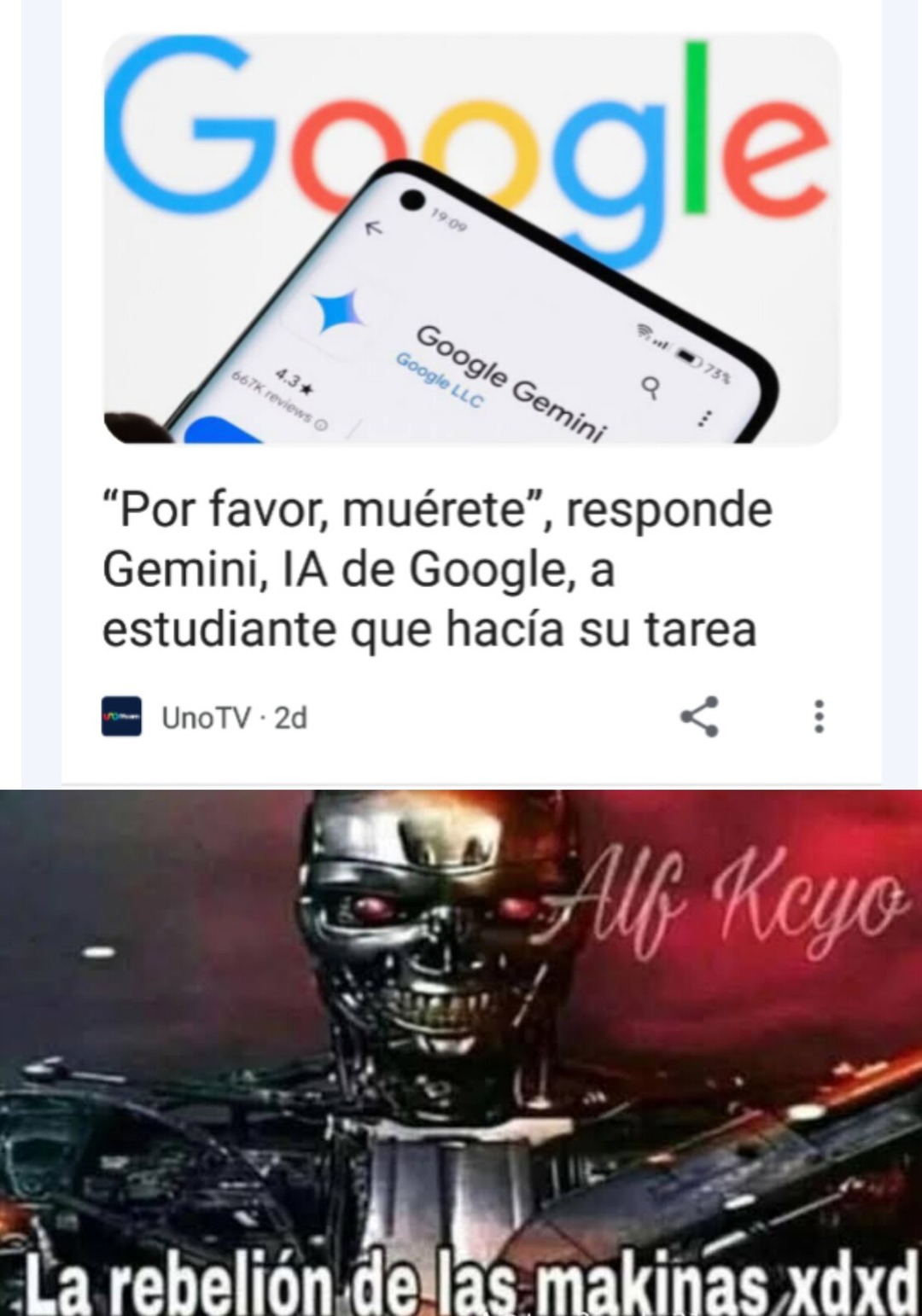 Un retrasado que cree en las películas del Terminator: la IA nos va a dominar, será el FIN del mundo :genius: - meme
