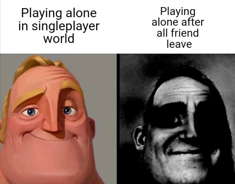 Playing Minecraft alone - meme