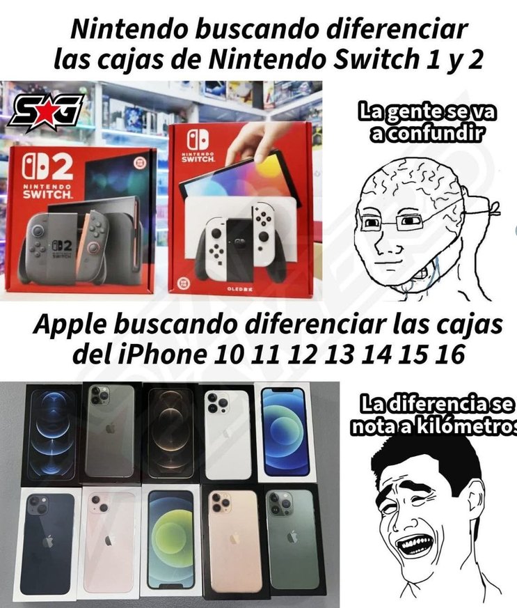nintendo y apple compitiendo a ver quién lía más con las cajas - meme