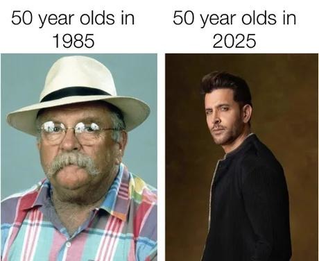 50-year-olds in 1985 vs 2025: same age, different species - meme